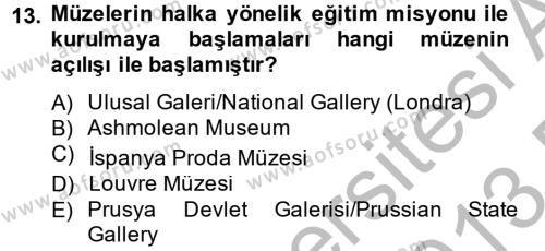 Müzecilik ve Sergileme Dersi 2012 - 2013 Yılı (Final) Dönem Sonu Sınavı 13. Soru