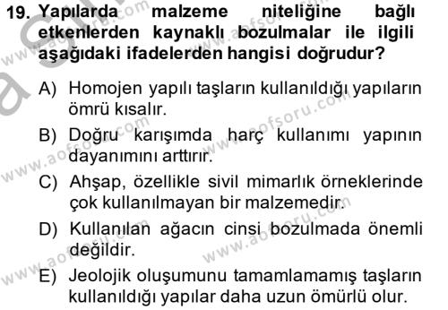 Restorasyon ve Koruma İlkeleri Dersi 2013 - 2014 Yılı (Vize) Ara Sınavı 19. Soru