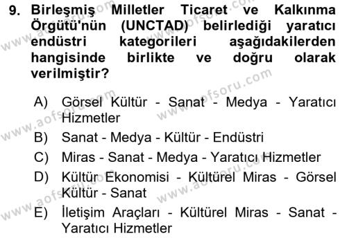 Kültürel Miras Yönetimi Dersi 2017 - 2018 Yılı (Vize) Ara Sınavı 9. Soru