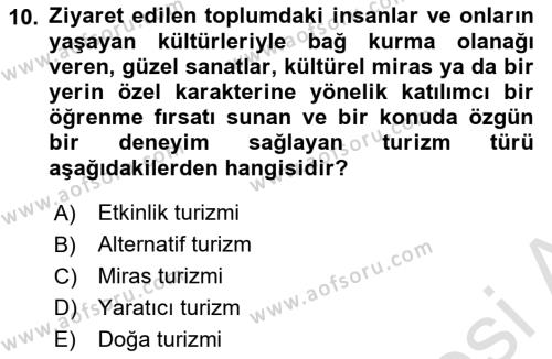 Kültürel Miras Yönetimi Dersi 2020 - 2021 Yılı Yaz Okulu Sınavı 10. Soru