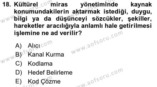 Kültürel Miras Yönetimi Dersi 2020 - 2021 Yılı Yaz Okulu Sınavı 18. Soru