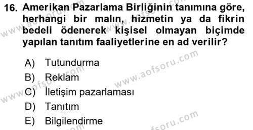 Kültürel Miras Yönetimi Dersi 2021 - 2022 Yılı Yaz Okulu Sınavı 16. Soru