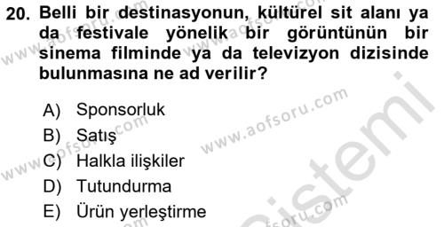 Kültürel Miras Yönetimi Dersi 2021 - 2022 Yılı Yaz Okulu Sınavı 20. Soru