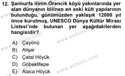 Kültürel Miras Yönetimi Dersi 2023 - 2024 Yılı (Final) Dönem Sonu Sınavı 12. Soru