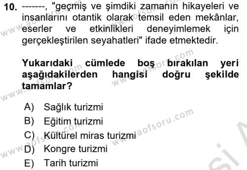 Kültürel Miras Yönetimi Dersi 2023 - 2024 Yılı Yaz Okulu Sınavı 10. Soru