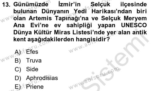 Kültürel Miras Yönetimi Dersi 2023 - 2024 Yılı Yaz Okulu Sınavı 13. Soru