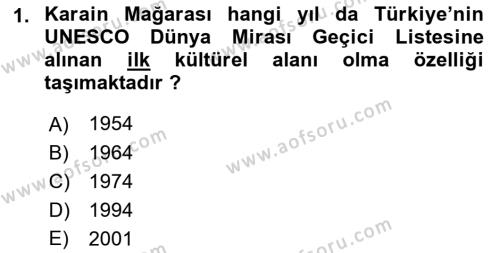 Türkiye´nin Kültürel Mirası 1 Dersi 2023 - 2024 Yılı (Vize) Ara Sınavı 1. Soru