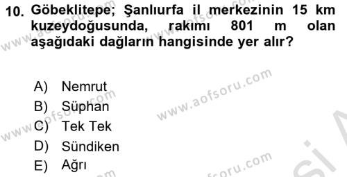 Türkiye´nin Kültürel Mirası 1 Dersi 2023 - 2024 Yılı (Vize) Ara Sınavı 10. Soru