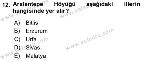 Türkiye´nin Kültürel Mirası 1 Dersi 2023 - 2024 Yılı (Vize) Ara Sınavı 12. Soru