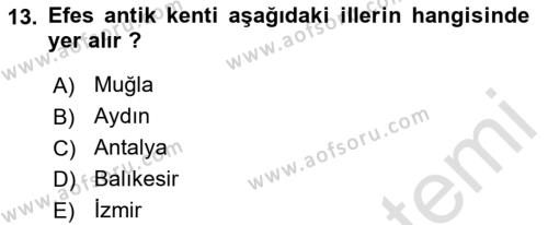 Türkiye´nin Kültürel Mirası 1 Dersi 2023 - 2024 Yılı (Vize) Ara Sınavı 13. Soru