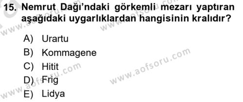 Türkiye´nin Kültürel Mirası 1 Dersi 2023 - 2024 Yılı (Vize) Ara Sınavı 15. Soru