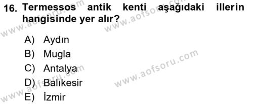 Türkiye´nin Kültürel Mirası 1 Dersi 2023 - 2024 Yılı (Vize) Ara Sınavı 16. Soru