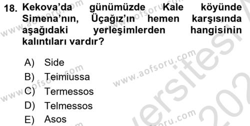 Türkiye´nin Kültürel Mirası 1 Dersi 2023 - 2024 Yılı (Vize) Ara Sınavı 18. Soru