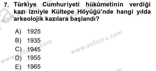 Türkiye´nin Kültürel Mirası 1 Dersi 2023 - 2024 Yılı (Vize) Ara Sınavı 7. Soru