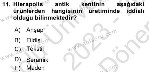 Türkiye´nin Kültürel Mirası 1 Dersi 2023 - 2024 Yılı (Final) Dönem Sonu Sınavı 11. Soru