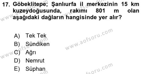 Türkiye´nin Kültürel Mirası 1 Dersi 2023 - 2024 Yılı (Final) Dönem Sonu Sınavı 17. Soru