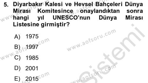 Türkiye´nin Kültürel Mirası 1 Dersi 2023 - 2024 Yılı (Final) Dönem Sonu Sınavı 5. Soru