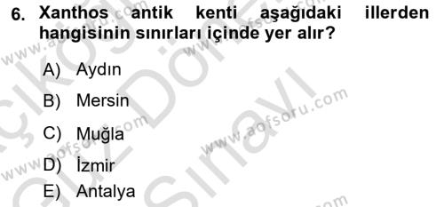 Türkiye´nin Kültürel Mirası 1 Dersi 2023 - 2024 Yılı (Final) Dönem Sonu Sınavı 6. Soru