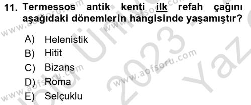 Türkiye´nin Kültürel Mirası 1 Dersi 2023 - 2024 Yılı Yaz Okulu Sınavı 11. Soru