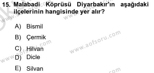 Türkiye´nin Kültürel Mirası 1 Dersi 2023 - 2024 Yılı Yaz Okulu Sınavı 15. Soru