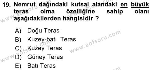 Türkiye´nin Kültürel Mirası 1 Dersi 2023 - 2024 Yılı Yaz Okulu Sınavı 19. Soru