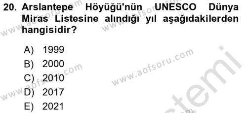 Türkiye´nin Kültürel Mirası 1 Dersi 2023 - 2024 Yılı Yaz Okulu Sınavı 20. Soru