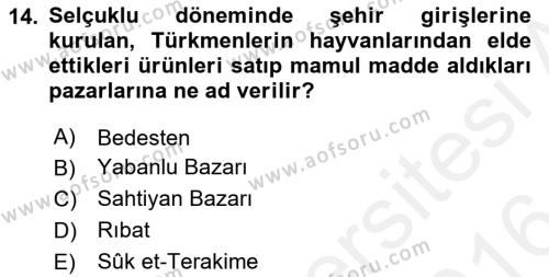 Türkiye´nin Kültürel Mirası 2 Dersi 2015 - 2016 Yılı (Vize) Ara Sınavı 14. Soru