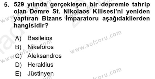 Türkiye´nin Kültürel Mirası 2 Dersi 2015 - 2016 Yılı (Vize) Ara Sınavı 5. Soru