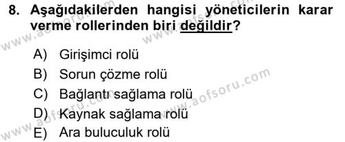 Otel Yönetimi Dersi 2017 - 2018 Yılı (Vize) Ara Sınavı 8. Soru