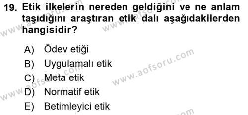 Otel Yönetimi Dersi 2018 - 2019 Yılı (Vize) Ara Sınavı 19. Soru