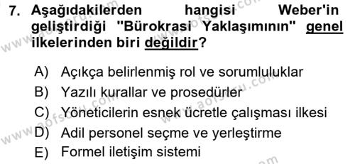 Otel Yönetimi Dersi 2018 - 2019 Yılı (Vize) Ara Sınavı 7. Soru