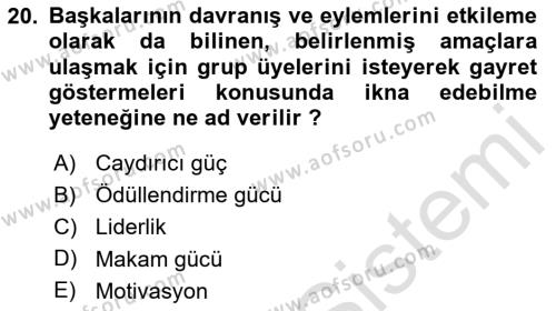 Otel Yönetimi Dersi 2020 - 2021 Yılı Yaz Okulu Sınavı 20. Soru