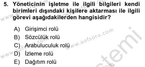 Otel Yönetimi Dersi 2020 - 2021 Yılı Yaz Okulu Sınavı 5. Soru