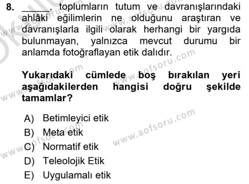 Otel Yönetimi Dersi 2020 - 2021 Yılı Yaz Okulu Sınavı 8. Soru