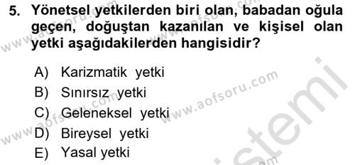 Otel Yönetimi Dersi 2021 - 2022 Yılı (Vize) Ara Sınavı 5. Soru