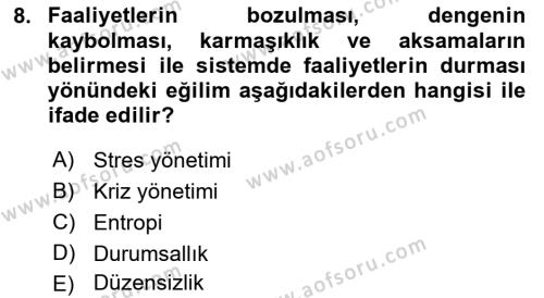 Otel Yönetimi Dersi 2021 - 2022 Yılı (Vize) Ara Sınavı 8. Soru