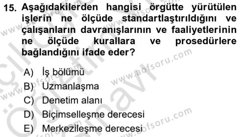 Otel Yönetimi Dersi 2021 - 2022 Yılı Yaz Okulu Sınavı 15. Soru