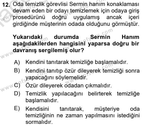 Kat Hizmetleri Dersi 2020 - 2021 Yılı Yaz Okulu Sınavı 12. Soru