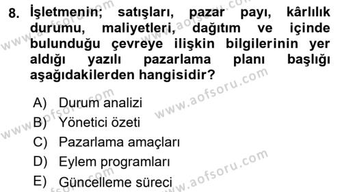 Destinasyon Yönetimi Dersi 2018 - 2019 Yılı Yaz Okulu Sınavı 8. Soru