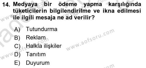 Destinasyon Yönetimi Dersi 2020 - 2021 Yılı Yaz Okulu Sınavı 14. Soru