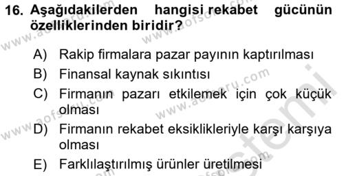 Destinasyon Yönetimi Dersi 2020 - 2021 Yılı Yaz Okulu Sınavı 16. Soru