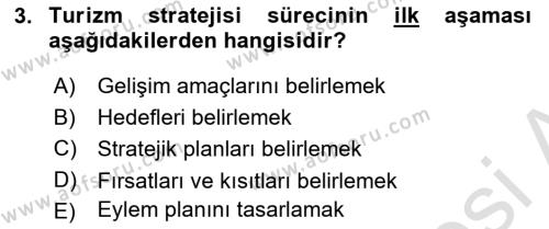 Destinasyon Yönetimi Dersi 2020 - 2021 Yılı Yaz Okulu Sınavı 3. Soru