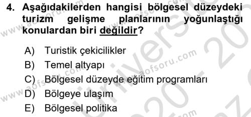 Destinasyon Yönetimi Dersi 2020 - 2021 Yılı Yaz Okulu Sınavı 4. Soru