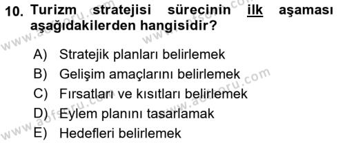 Destinasyon Yönetimi Dersi 2021 - 2022 Yılı (Vize) Ara Sınavı 10. Soru