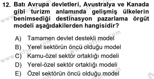 Destinasyon Yönetimi Dersi 2021 - 2022 Yılı (Vize) Ara Sınavı 12. Soru