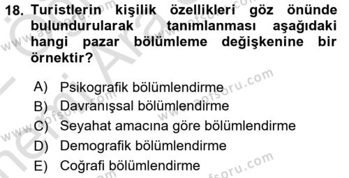 Destinasyon Yönetimi Dersi 2021 - 2022 Yılı (Vize) Ara Sınavı 18. Soru