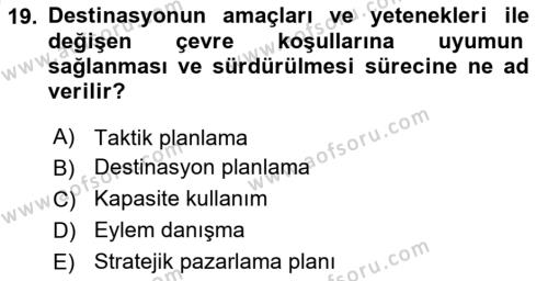 Destinasyon Yönetimi Dersi 2021 - 2022 Yılı (Vize) Ara Sınavı 19. Soru