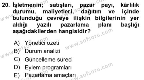 Destinasyon Yönetimi Dersi 2021 - 2022 Yılı (Vize) Ara Sınavı 20. Soru