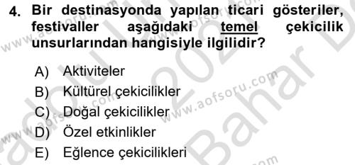 Destinasyon Yönetimi Dersi 2021 - 2022 Yılı (Vize) Ara Sınavı 4. Soru