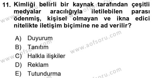 Destinasyon Yönetimi Dersi 2021 - 2022 Yılı (Final) Dönem Sonu Sınavı 11. Soru